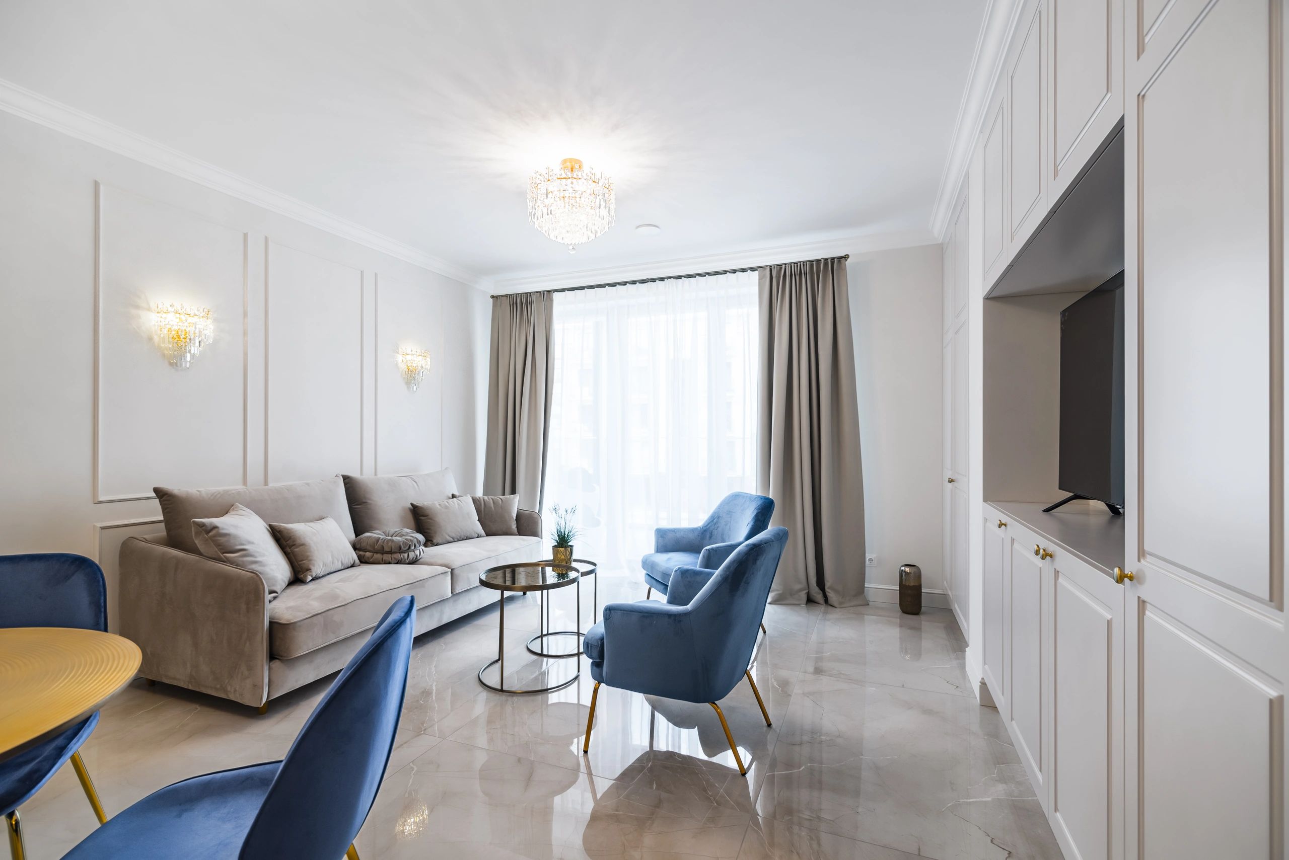Refined living room with balcony access