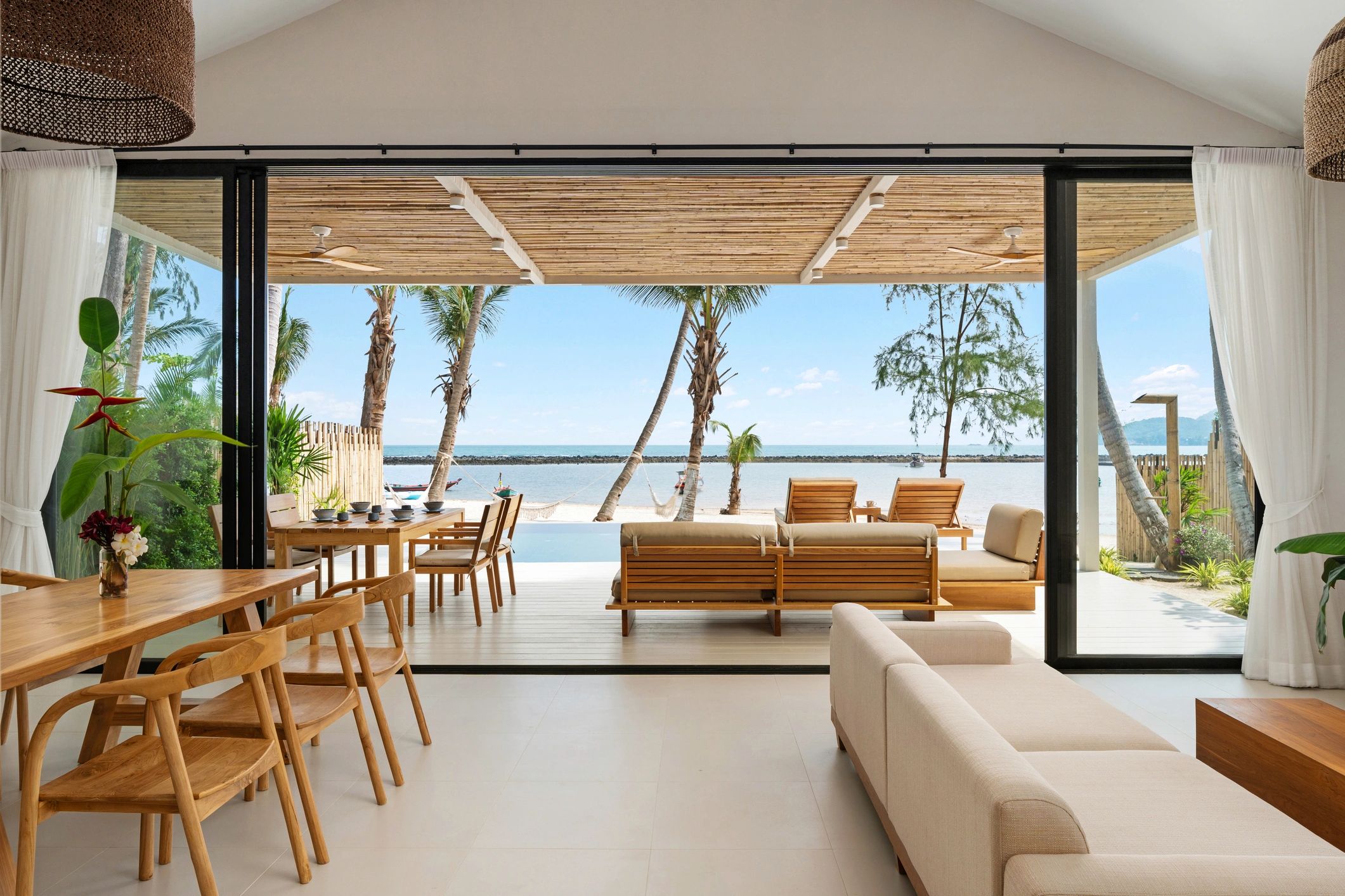 Open-plan luxury living room and dining area